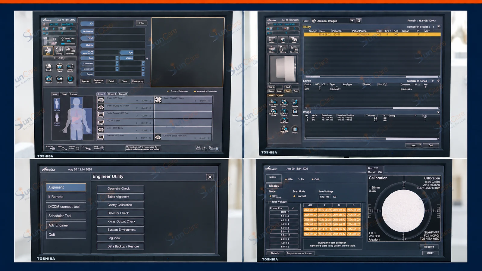 Service and engineer utility screens reviewed during a remote support session