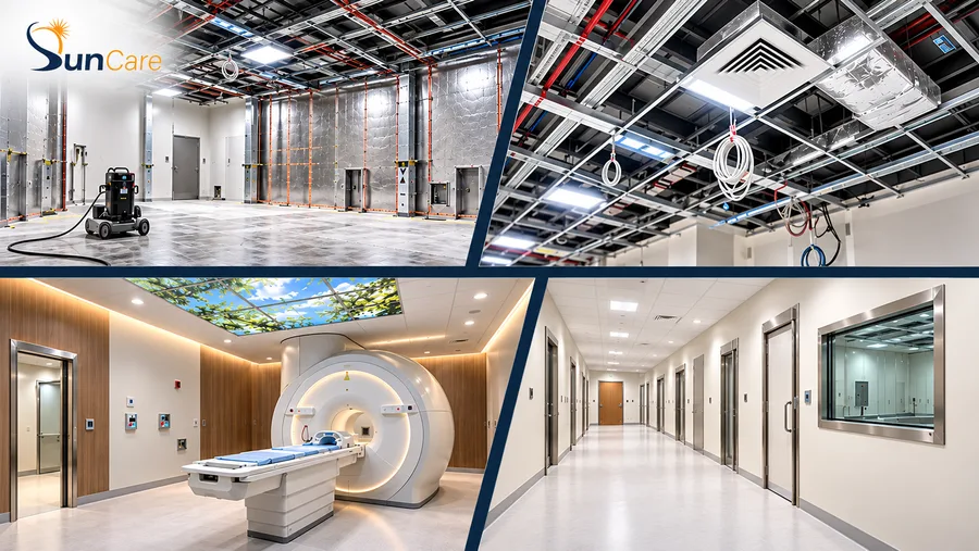 Slab preparation and ceiling-mounted services before handover
