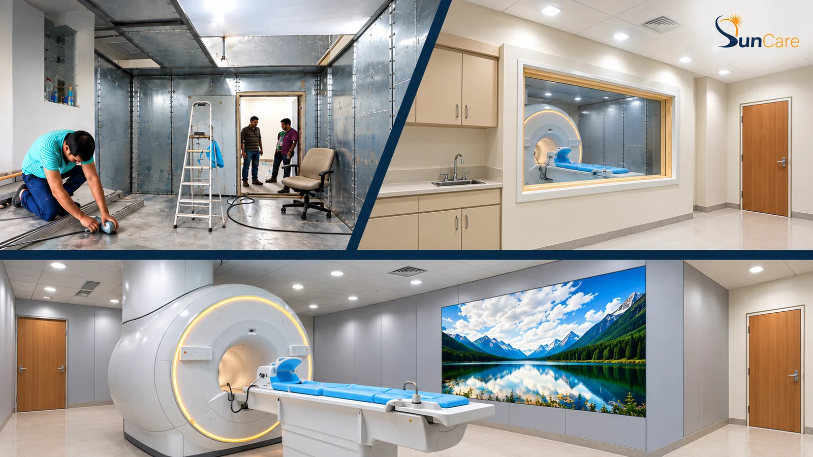 Shielding work, the control window and the finished MRI room