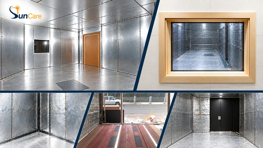 RF-shielded enclosures: panel joints, floors, doors and window frames